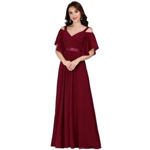 Elegant Cold Shoulder Flutter Sleeves Flowy Dress